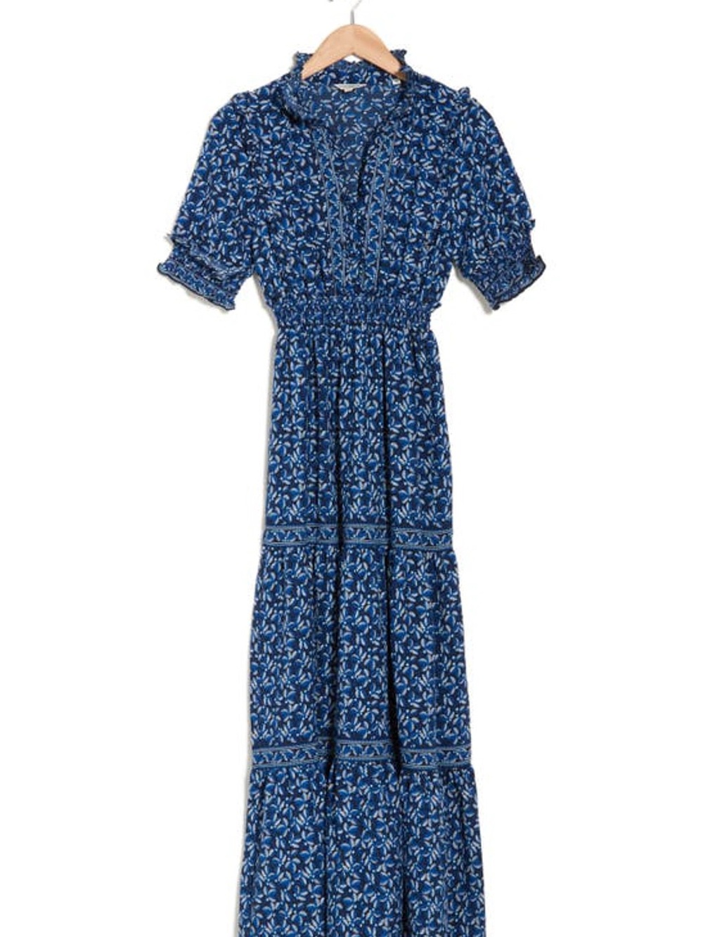 Max Stydio- Blue Floral Smocked Waist tiered Maxi Dress- M